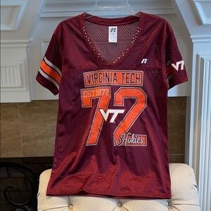 D:  Virginia Tech Football Jersey Women’s S Burgundy Orange Mesh Embellished